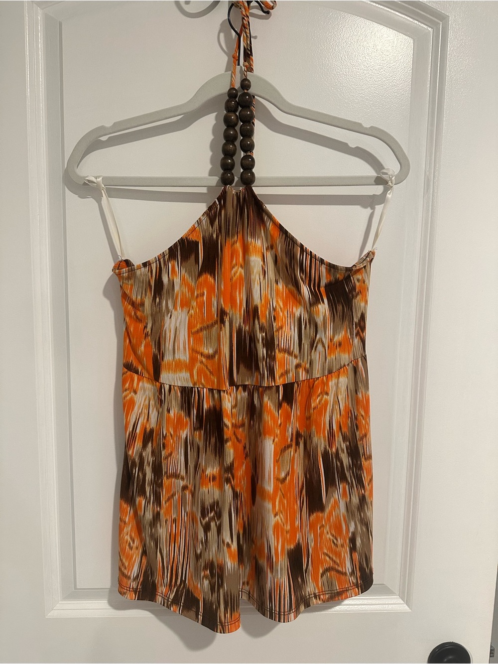 Orange Halter Top with beaded neck tie
